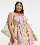Asos Design Curve Scallop Edge Cut Out Back Mini Sundress In Paisley Floral-multi
