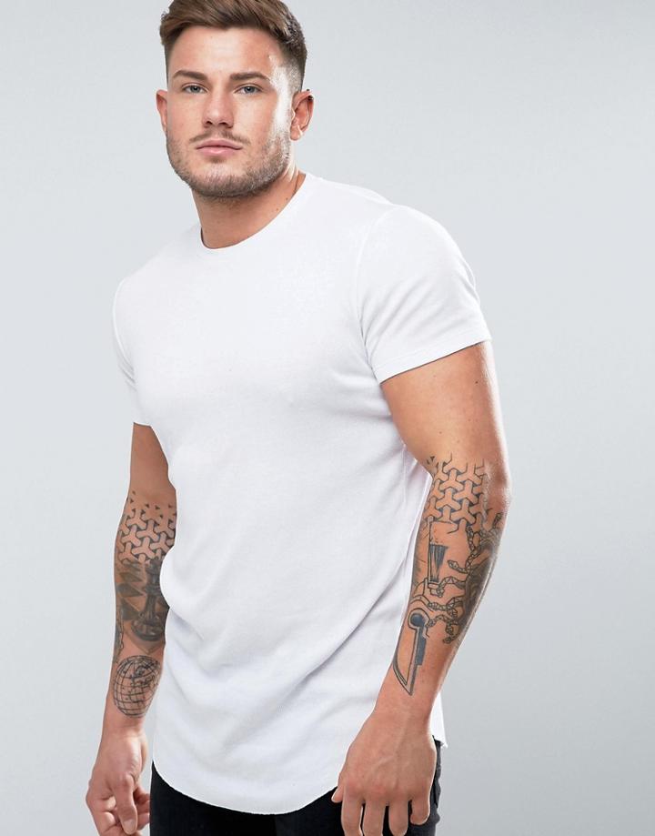 Asos Super Longline Muscle Rib T-shirt With Curved Hem In White - White