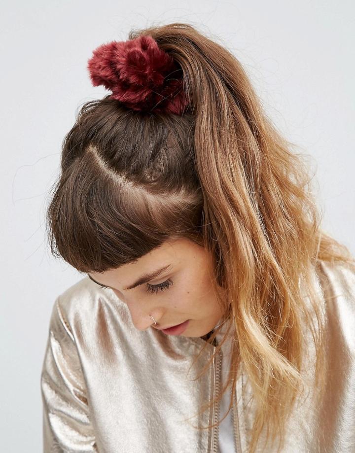 Asos Faux Fur Hair Scrunchie - Red