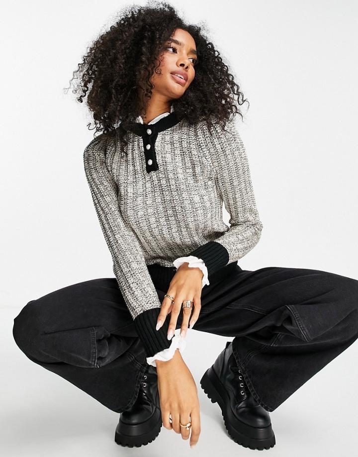 River Island Boucle Pie Crust Collar Sweater In Black