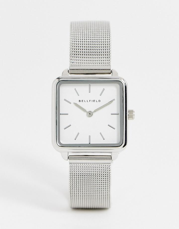 Bellfield Stainless Steel Mesh Strap Watch With Square Face In Silver