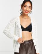 Trendyol Open Knit Cardigan In Cream-white