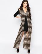 Liquorish Shift Dress With Printed Maxi Overlay In Striped Animal Print - Black