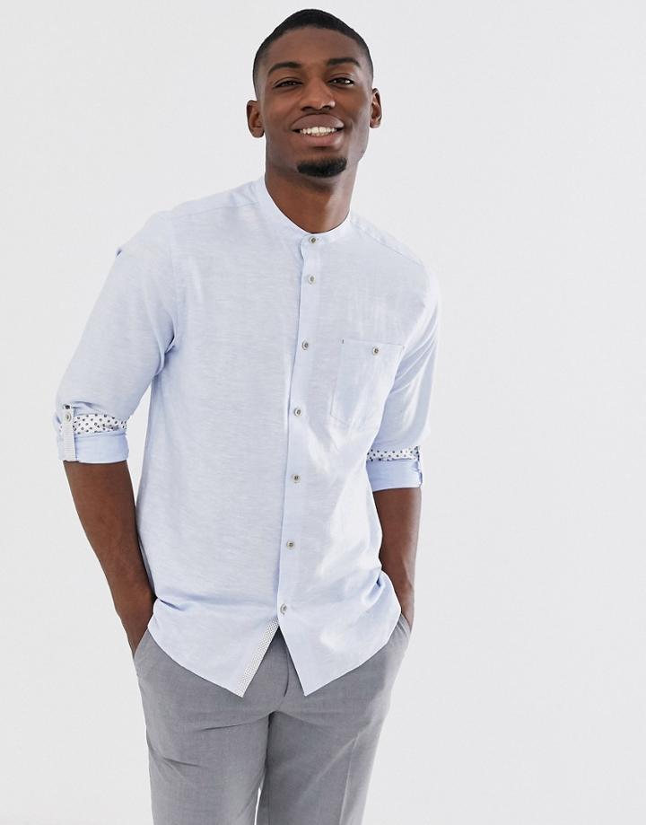 Ted Baker Long Sleeve Grandad Shirt In Light Blue - Blue