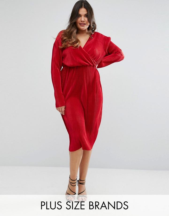 Club L Plus Plisse Wrap Pencil Dress - Red