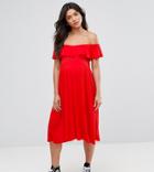 Bluebelle Maternity Bardot Midi Dress - Red