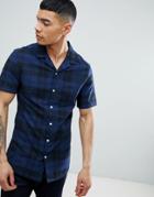 Asos Design Skinny Check Shirt With Revere Collar In Navy - Navy