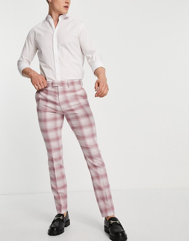 Topman Skinny Fit Check Suit Pant In Pink