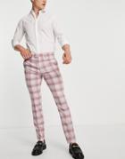Topman Skinny Fit Check Suit Pant In Pink