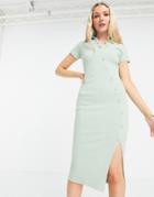 Outrageous Fortune Button Through Midi Dress In Sage-green