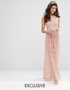 Bodyfrock Cami Strap Maxi Dress In Allover Lace - Brown