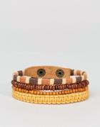 Asos Leather And Beaded Bracelet Pack In Orange - Multi