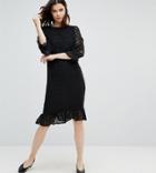 Y.a.s Tall Lace Grid Dress With Peplum Hem - Black