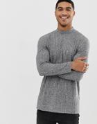 Asos Design Relaxed Longline Long Sleeve Turtleneck T-shirt With Side Splits In Interest Rib - Gray
