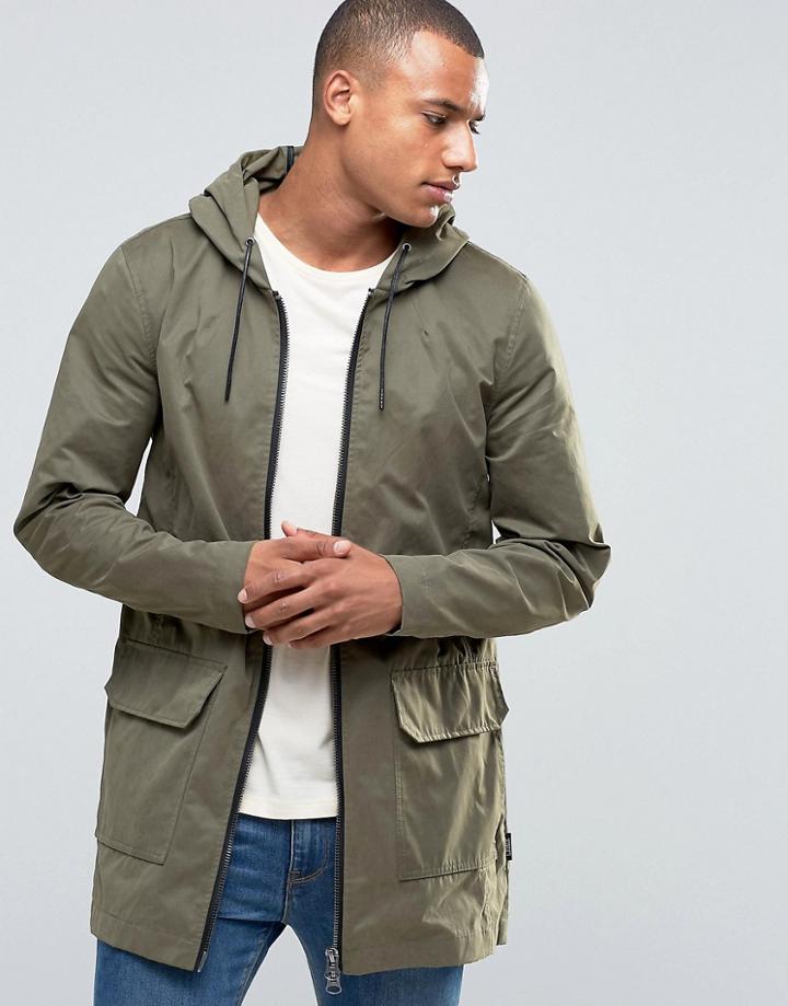 D-struct Long Line Parka Jacket - Green