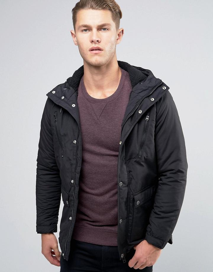 Pull & Bear Parka Jacket In Black - Black