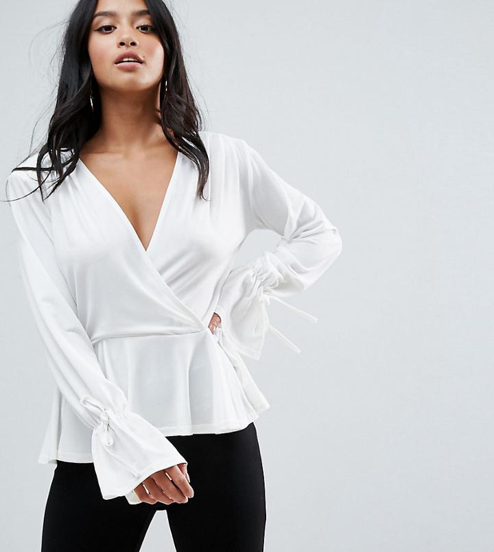 John Zack Petite Wrap Front Blouse - Cream