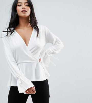 John Zack Petite Wrap Front Blouse - Cream