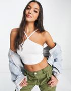 Pull & Bear Halterneck Detail Cropped Top In White