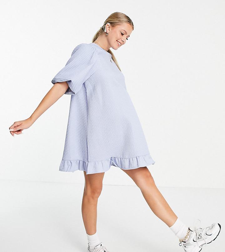 Pieces Maternity Puff Sleeve Shift Dress In Blue-blues