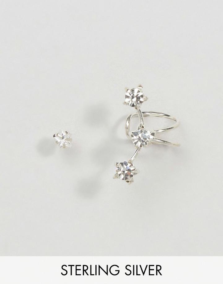 Kingsley Ryan Sterling Silver Rhinestone Studs & Ear Climber - Silver