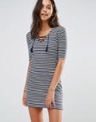 Hollister Lace-up Stripe Bodycon Dress - Black