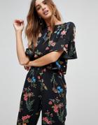 Rock & Religion Floral Frill Sleeve Short Sleeve Top - Black