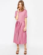 Asos Pleated Midi Dress - Pink