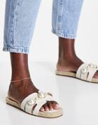 Asos Design Jazzy Espadrille Mules With Faux Pearls In Cream-white