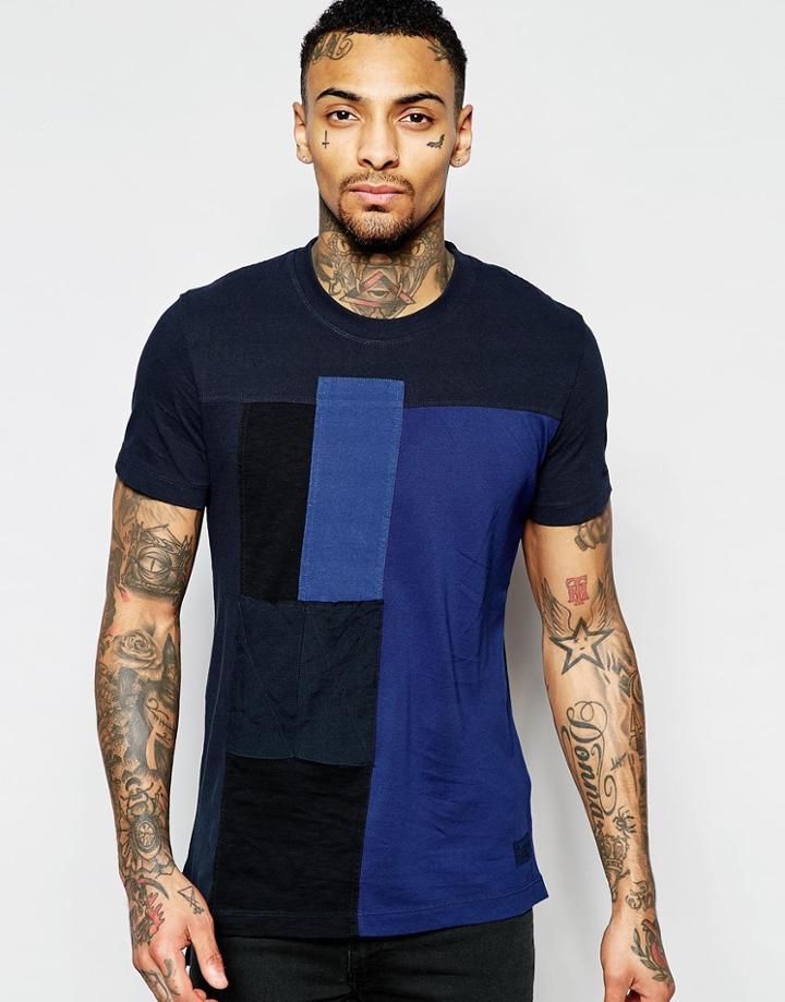 Diesel T-shirt T-luke Crewneck Contrast Box Panels In Navy - Navy