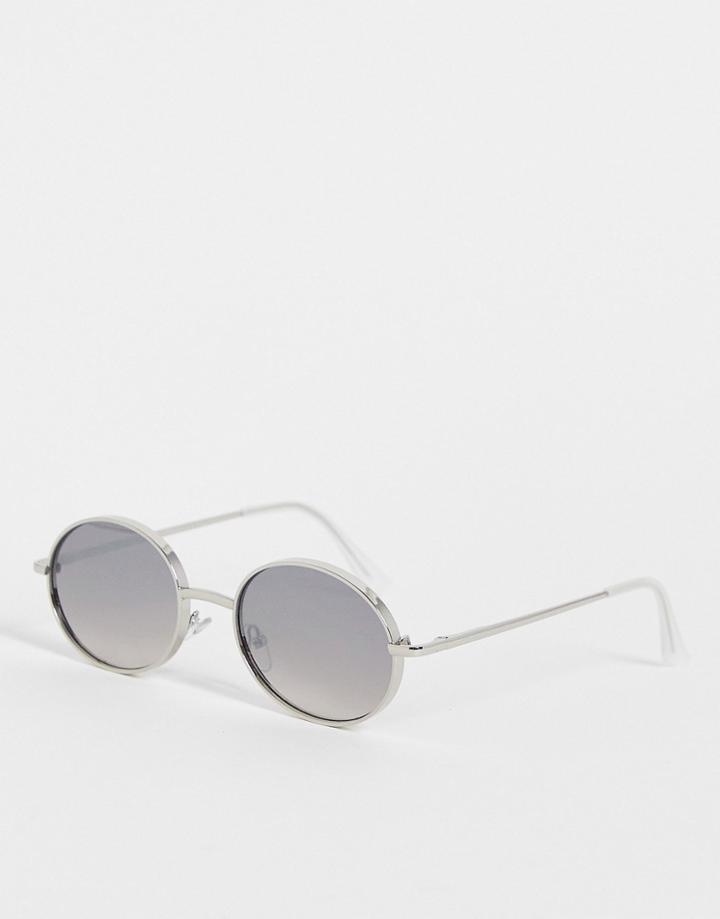 Asos Design Round Sunglasses With Deep Frames And Smoke Lens In Silver