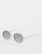 Asos Design Round Sunglasses With Deep Frames And Smoke Lens In Silver