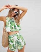 Asos Design Tropical Leaf Print Two-piece Jersey Ruched Side Short - Multi