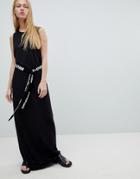 Dr Denim Maxi Jersey Dress With Logo Belt - Black