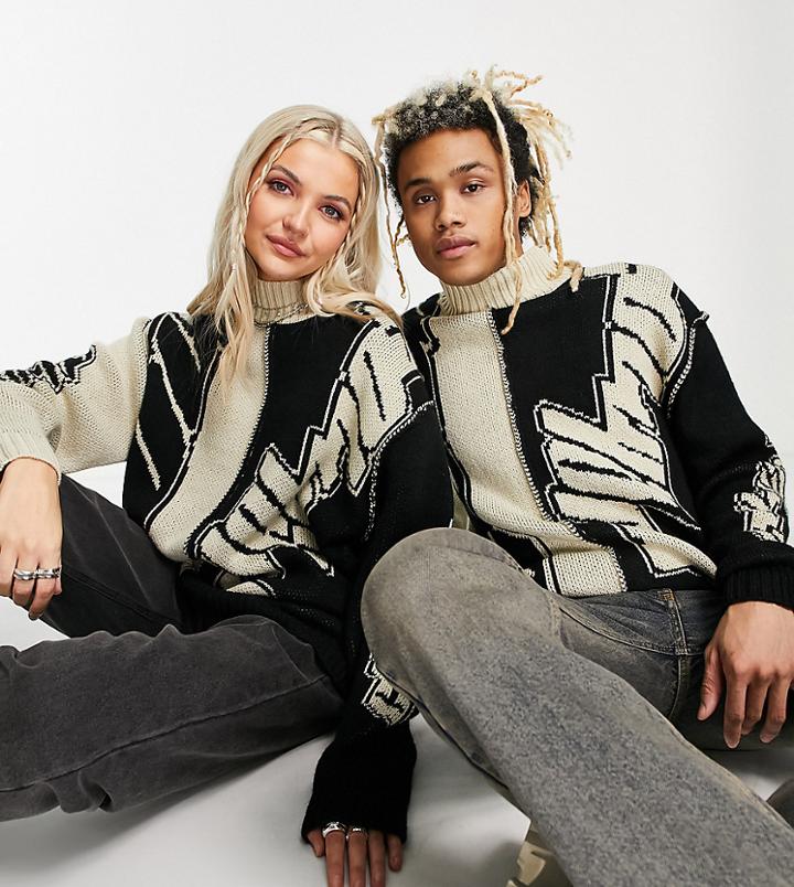 Collusion Unisex Exposed Seam Spliced Jacquard Sweater-multi
