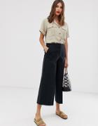 Asos Design Wide Leg Canvas Pants In Navy-blue