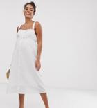Asos Design Maternity Button Through Casual Midi Sundress In Dobby Spot-white