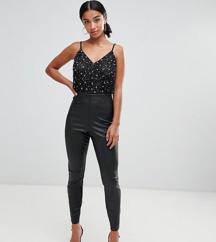 Asos Design Petite Spray On Pu Pants - Black