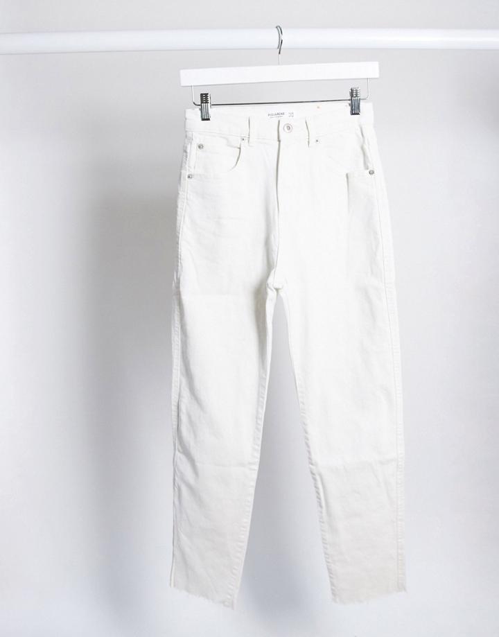 Pull & Bear Slim Mom Jean In Ecru-white