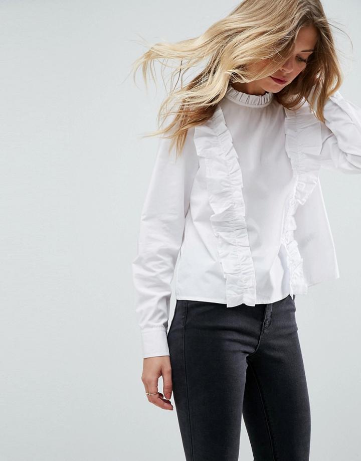 Asos Cotton Ruffle Top With Pie Crust - White