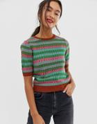 Asos Design Two-piece Stitch Detail Knitted Tee - Multi