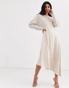 Asos Design Sweat Midi Dress With Slinky Hem-cream