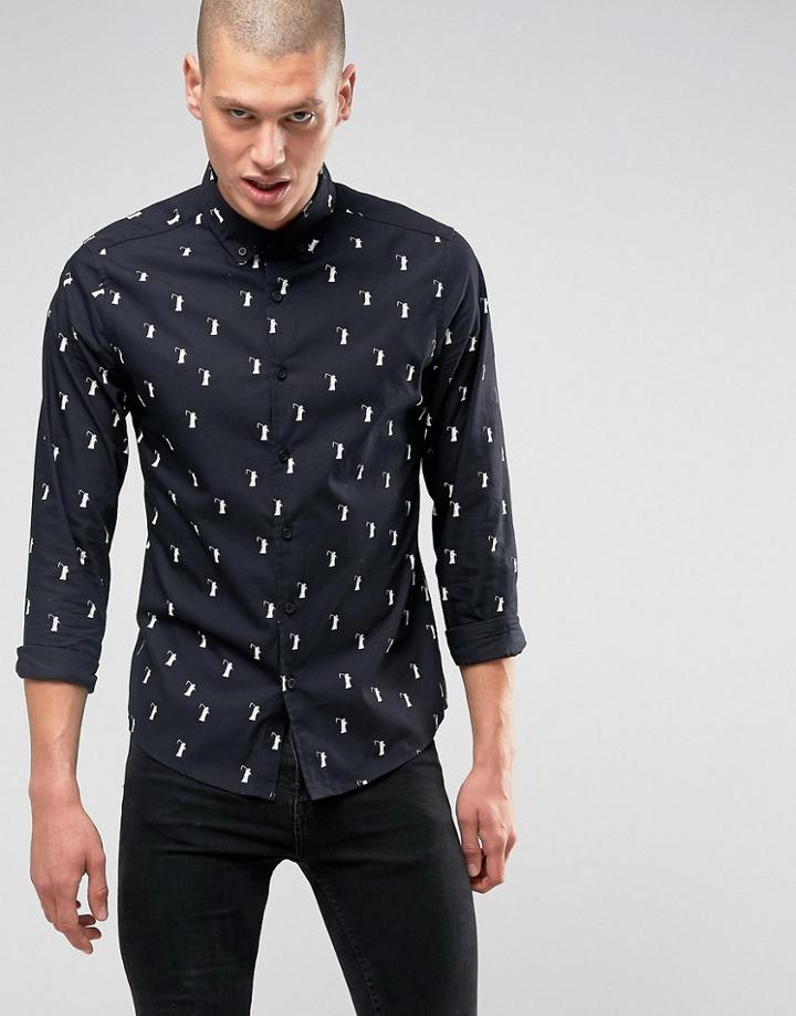 Asos Halloween Grim Reaper Printed Shirt In Regluar Fit - Black