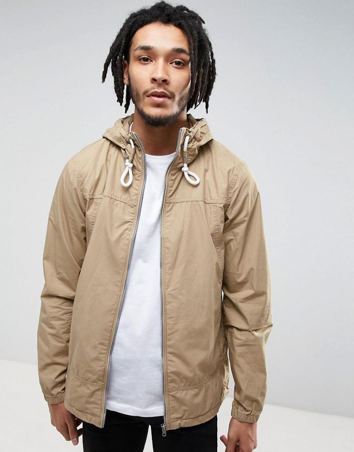 Pull & Bear Zip Through Hooded Jacket In Tan - Tan