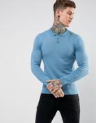 Asos Knitted Muscle Polo In Sky Blue - Blue