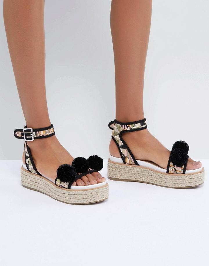 Asos Design Teigan Raffia Pom Espadrille Flatforms - Multi