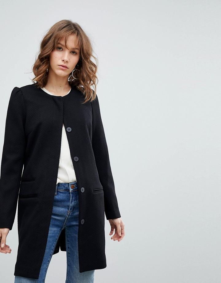 Mbym Collarless Fitted Coat - Black