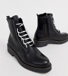 Depp Wide Fit Leather Chunky Lace Up Boots - Black