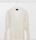 Asos Design Maternity V Neck Sweater With Volume Sleeve In Cream-white