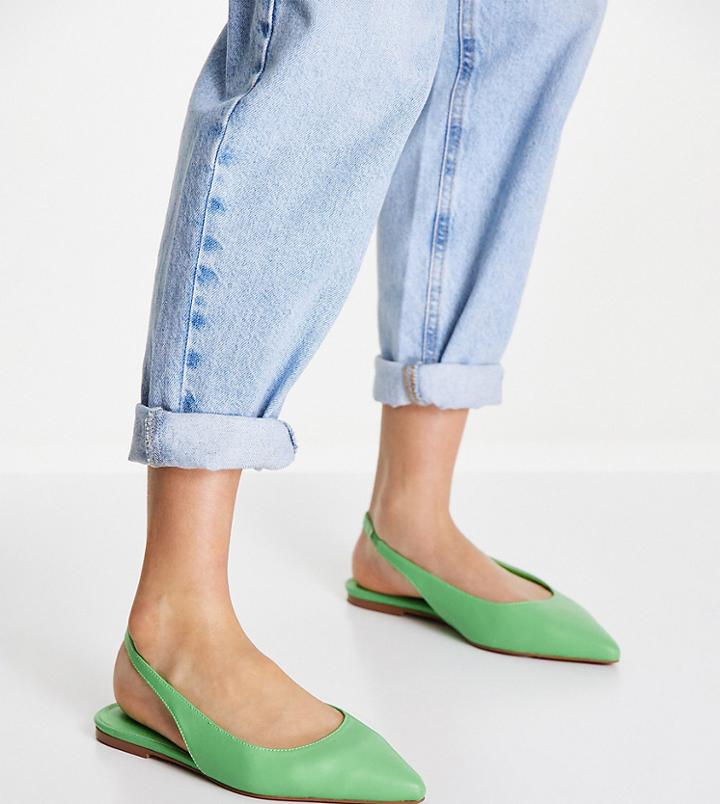 Asos Design Wide Fit Lala Pointed Slingback Flats In Green